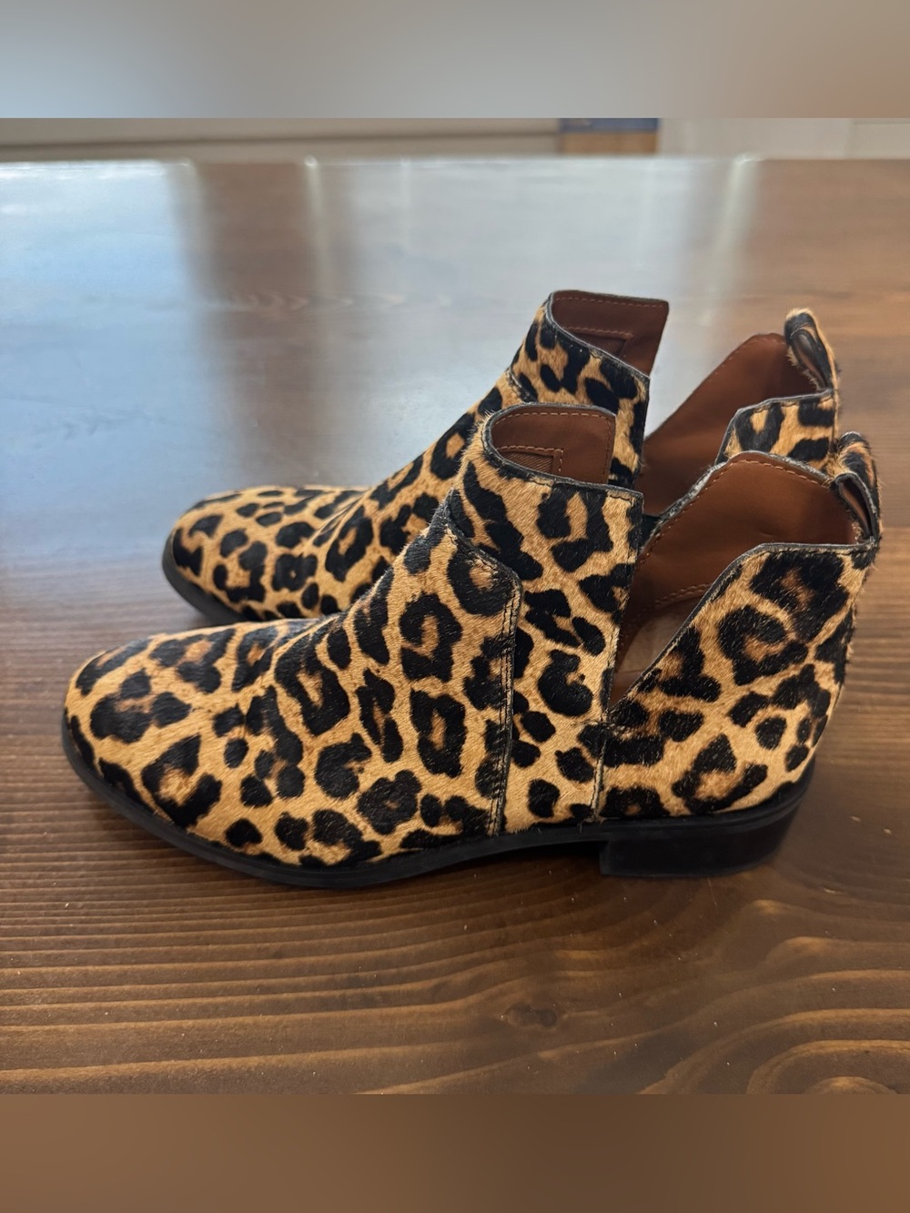 Franco Sarto Leopard Haircalf Ankle Boots Womens 6.5 Slip On Pointed Toe